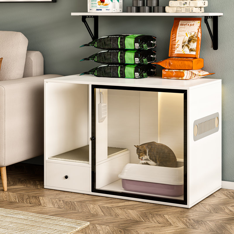 Cat Litter Box Enclosure 37.4 Furniture Style Hidden Litter Box Cat Cabinet For Large Cats